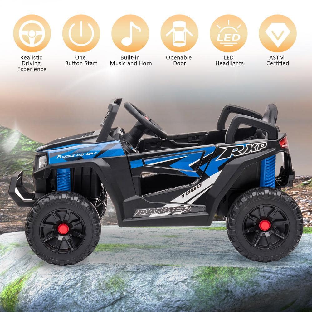 Black 12V Kids Ride-On UTV with LED Lights and Horn
