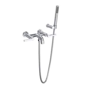Lombardian 2-Handle Wall Mount Roman Tub Faucet with Hand Shower in Polished Chrome