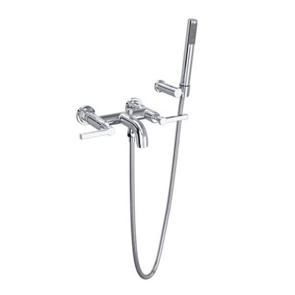 ROHL Lombardian 2-Handle Wall Mount Roman Tub Faucet with Hand Shower in Polished Chrome
