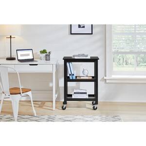 Black Multi-Purpose Wooden Kitchen or Microwave Cart with 3 Shelves and Locking Wheels (24" W)
