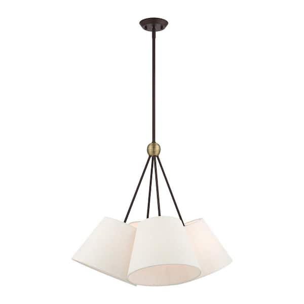 AVIANCE LIGHTING Oakcrest 4-Light Bronze Chandelier Oatmeal Fabric Shade