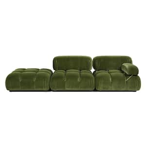 Marcel 109.5 in. Bubble Modular Modern Chaise Single Pillow Top Arm Performance Velvet Rectangle 3-Pcs Sofa, Olive Green