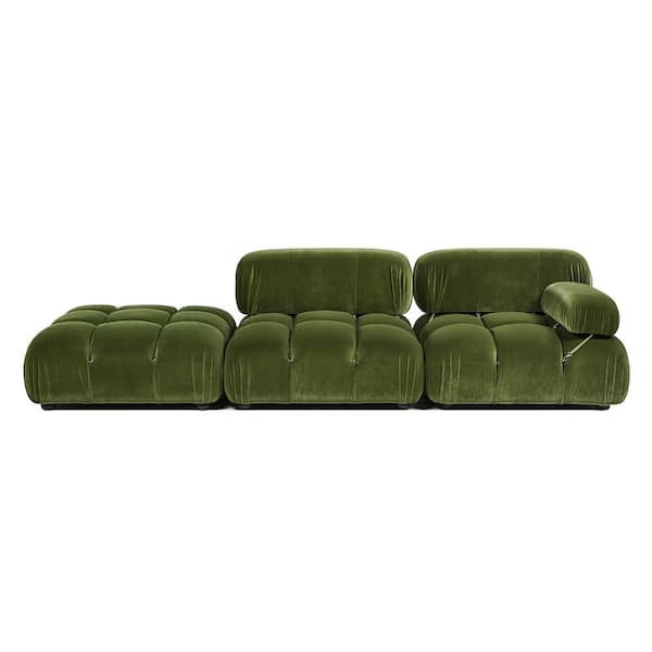 Jennifer Taylor Marcel 109.5 in. Bubble Modular Modern Chaise Single Pillow Top Arm Performance Velvet Rectangle 3-Pcs Sofa, Olive Green