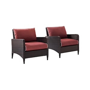 Kiawah Wicker Outdoor Lounge Chair with Sangria Cushions (2-Pack)