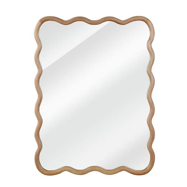 Beau Natural 30 in. W x 40 in. H Decorative Wavy Rectangle Wood Framed Wall Mirror