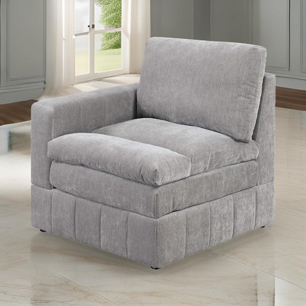 Benjara Light Gray Fabric Arm Chair with Triple Plush Cushioned Seat