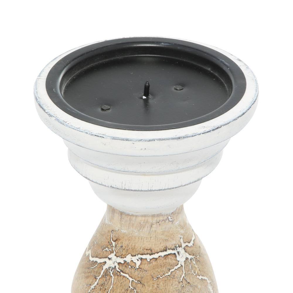 Beige Mango Wood 3-Piece Candelabra Set