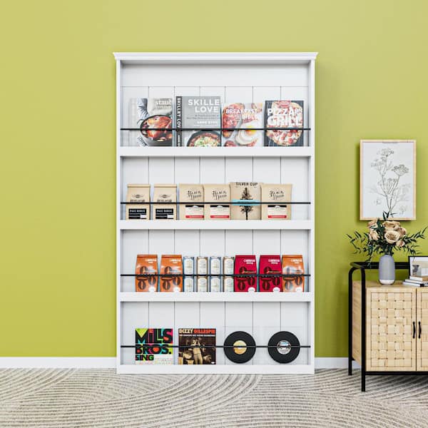 48 in. x 84 in. Decorative Cover White Primed Composite MDF Shelves Sliding Barn Door with Hardware Kit and Soft Close