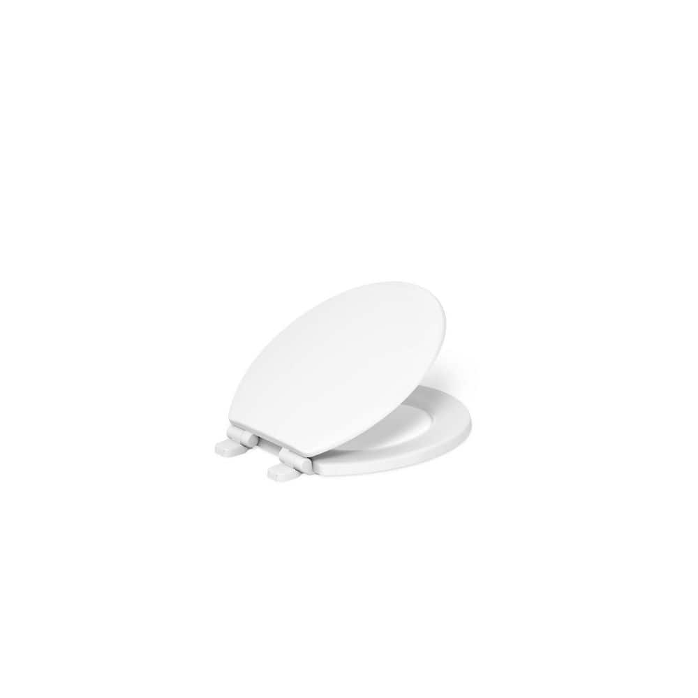 KOHLER Ridgewood Wood Round Slow-Close Toilet Seat and American Standard MightyTuff Plastic White Round Soft Close Toilet Seat