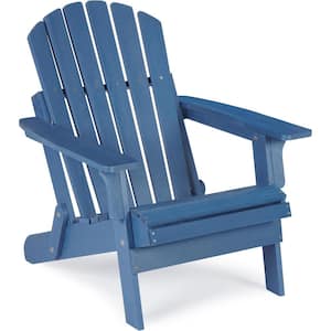 Outdoor Solid Wood Folding Adirondack Chair, Patio Chair for Garden Porch Pool Firepit Backyard, Blue