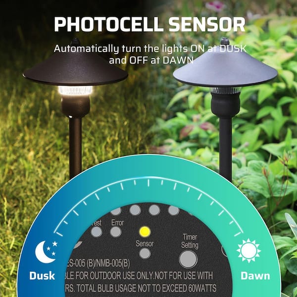 Low Voltage 60-Watt Polycarbonate Landscape Lighting Outdoor Transformer w/Photocell Sensor and Timer, 120V AC to 12V DC