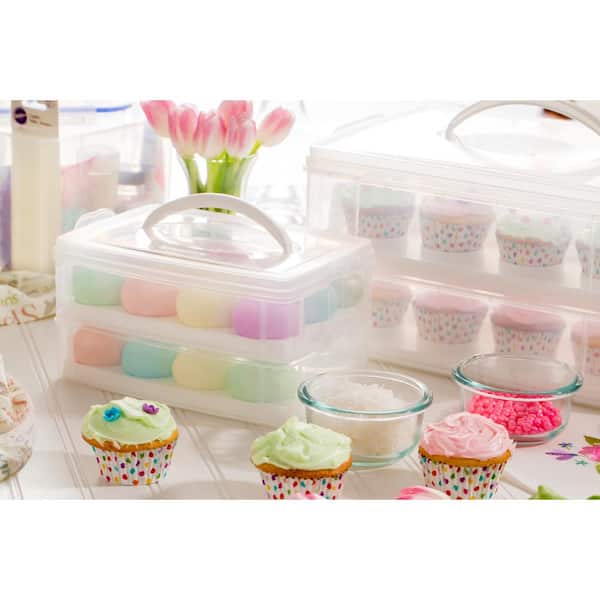  DIIRPPR 2in1 Cupcake Carrier and Cake Keeper with Lid,Rectangle  Pie Carrier ，Large Portable Storage Container for Storing 12 Cupcakes or 1  Large Cake (Blue) : Home & Kitchen