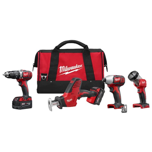 Milwaukee M18 18V Lithium-Ion Cordless Combo Kit (4-Tool) w/(2) 3.0Ah Batteries, (1) Charger, (1) Tool Bag, Blade Set (11-Pc)