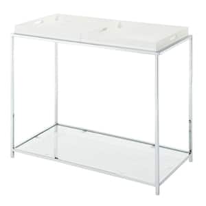 Palm Beach 35 in. White Standard Rectangle Glass Console Table with Shelves