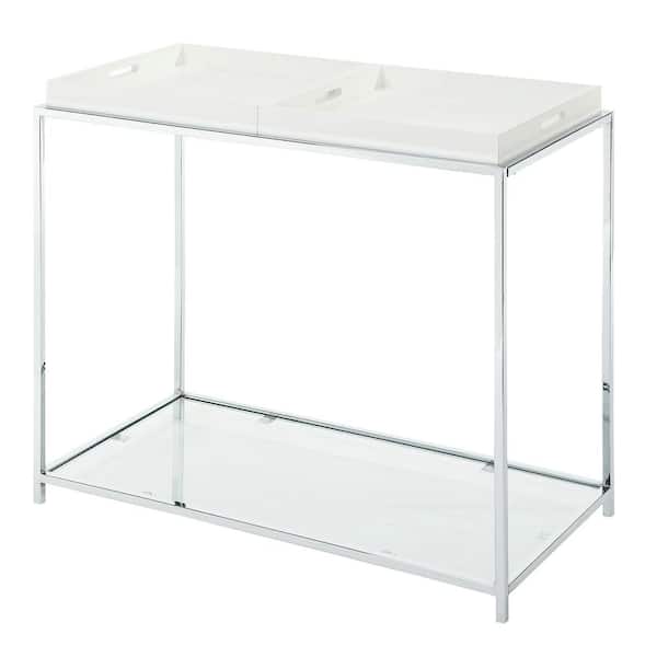 Convenience Concepts Palm Beach 35 in. White Standard Rectangle Glass Console Table with Shelves
