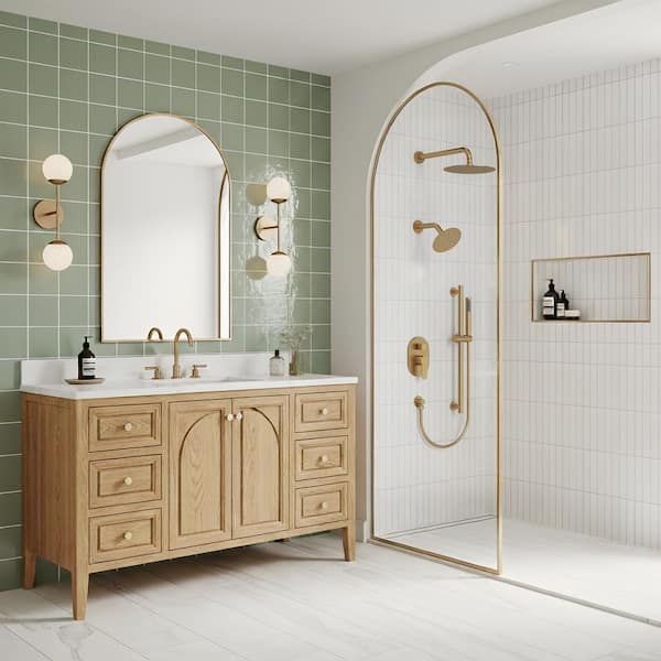 3-Spray Patterns Round Fixed Shower Head 10 and 6 in. with 2.5 GPM Wall Mount Dual Shower Heads in Brushed Gold