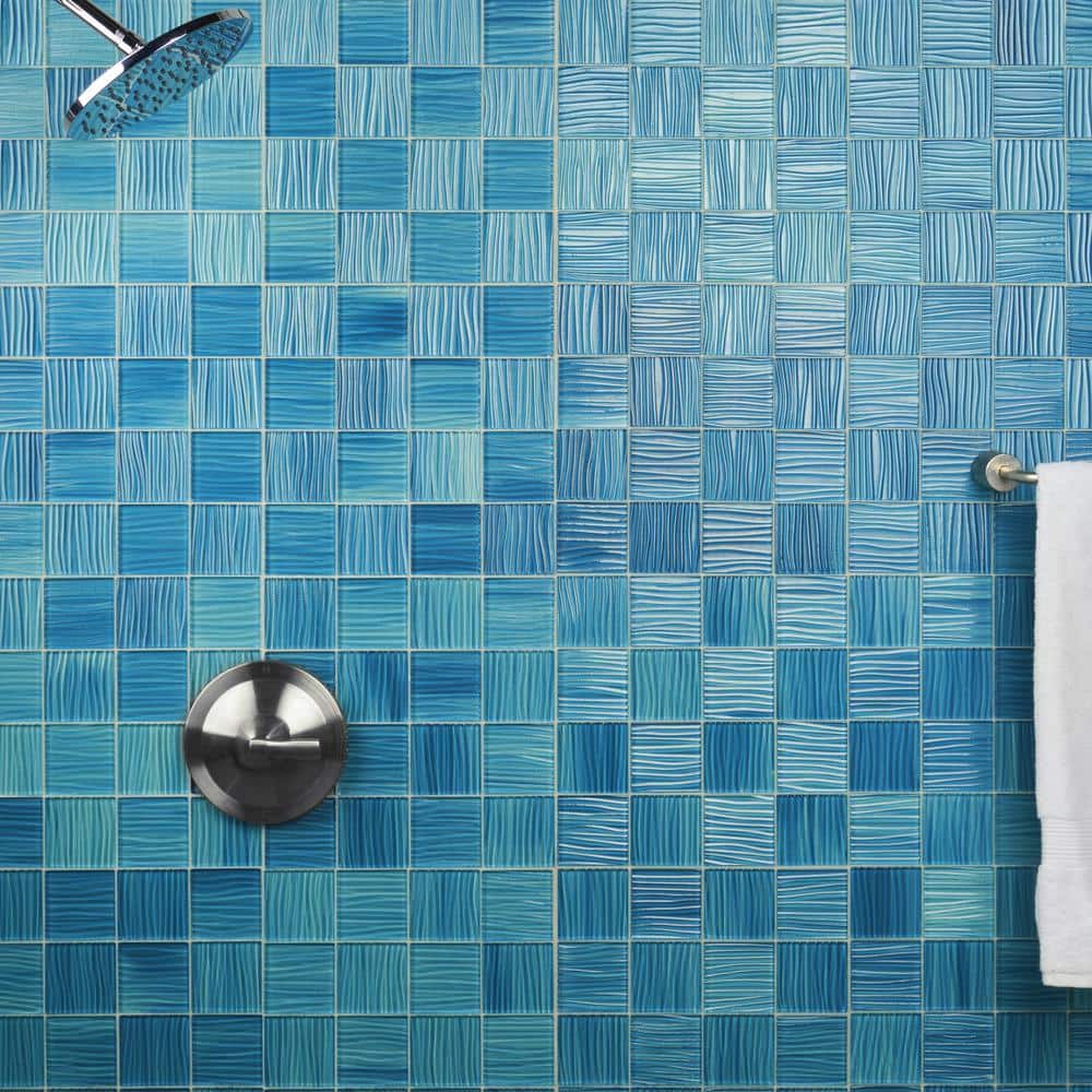 Marine Blue Polished Glass Mosaic Wall Tile