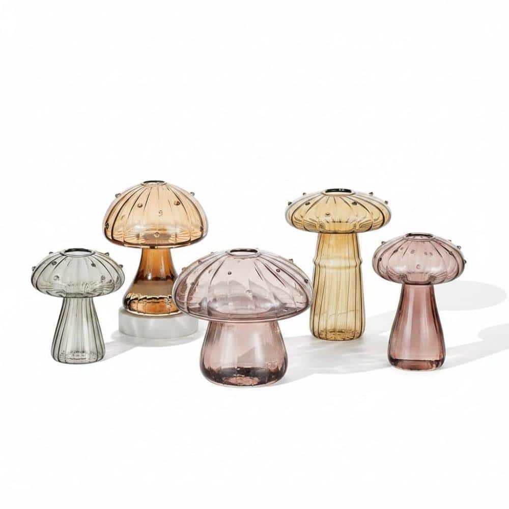 5 Pack Amber Mushroom Glass Propagation Station, Indoor Plant Planter Vase for Home Decor, Gifts for Plant Lovers price history on PriceWatchPro