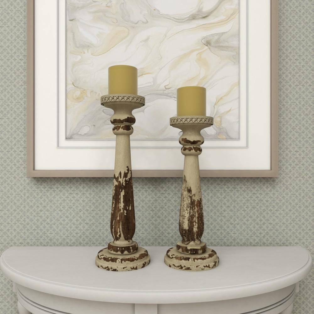 Winter Elegance Wood Candle Lantern Set, Rustic Brown, 17"