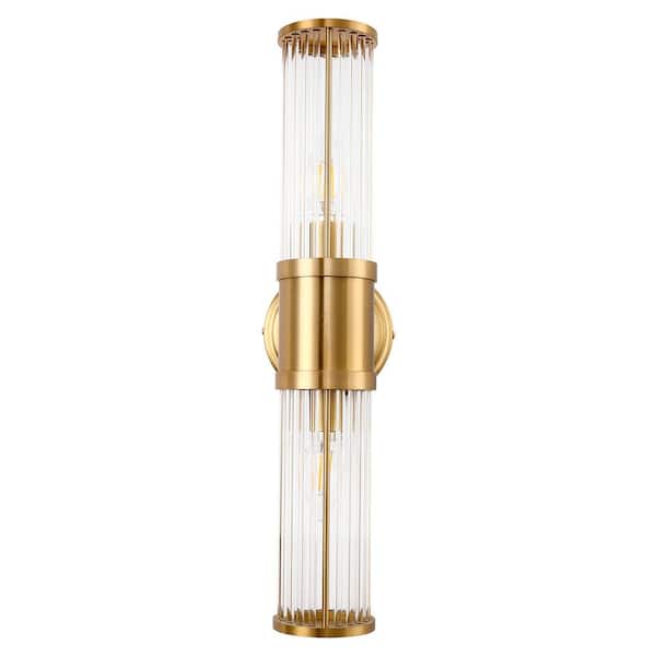 3 in. Crystal 2-Light Modern Brass Vanity Light Wall Sconce for Bathroom Dresser Vertical/Horizontal Wall Mount Lighting
