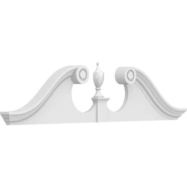Ekena Millwork 54 in. W x 13-1/2 in. H x 2-3/4 in. P Rams Head Signature Urethane Pediment (Urn Ships Unattached in Box), Primed Tan