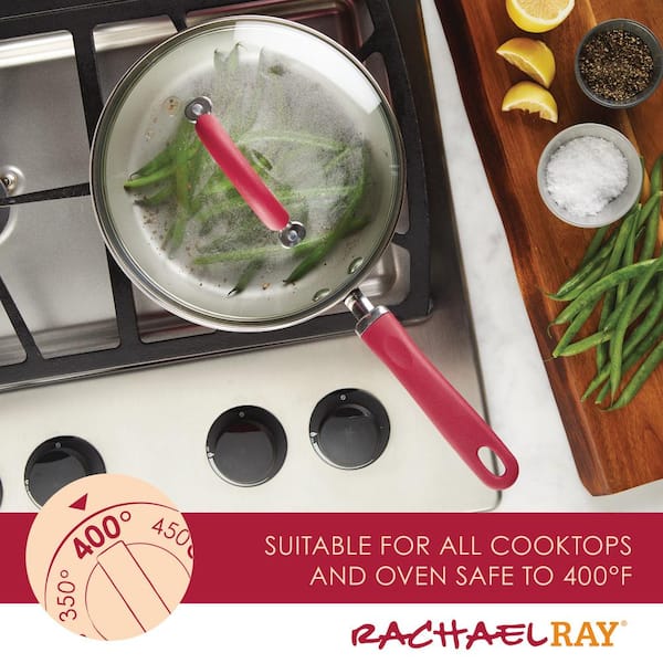 Rachael Ray 10 in. Aluminum Nonstick Skillet Create Delicious in Red Shimmer with Glass Lid