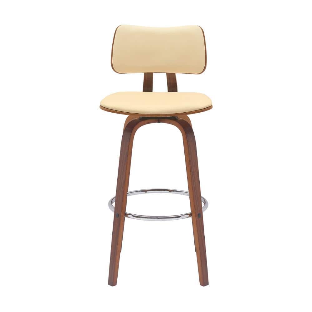 Pino Cream Faux Leather and Walnut Swivel Barstool