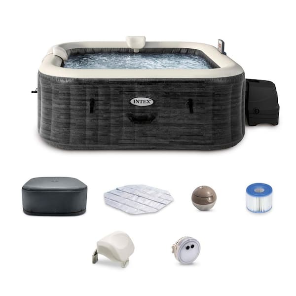 PureSpa Plus Greystone Inflatable Square 4-Person Hot Tub Spa, 83 in. x 28 in.