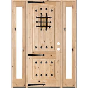 76 in. x 96 in. Mediterranean Knotty Alder Arch Unfinished Left-Hand Inswing Prehung Front Door with Full Sidelites