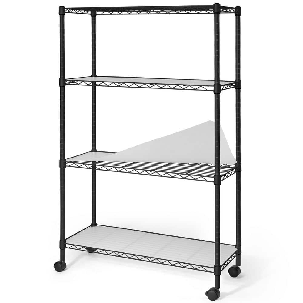 Fencer Wire Black 4-Tier Adjustable Height Steel Garage Storage Shelving Unit with Liner and Wheels (36 in. W x 56 in. H x 14 in. D) RWW-CH36144WL-BK-02 - The Home Depot