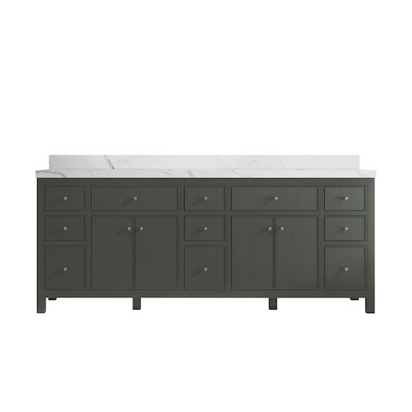 Willow Collections Sonoma 84 in. W x 22 in. D x 36 in. H Double Sink Bath Vanity in Pewter Green with 2" Calacatta Quartz Top