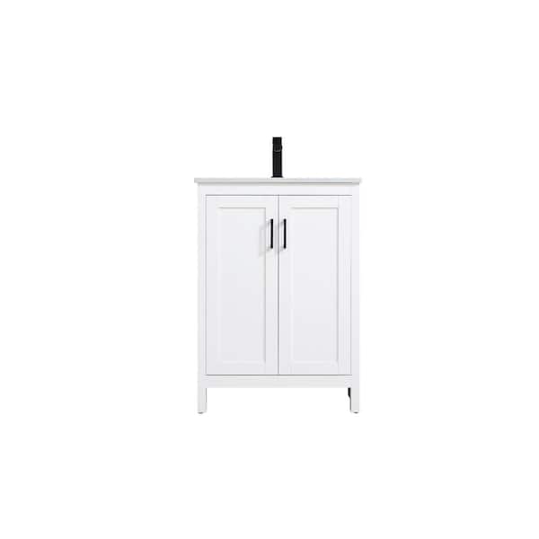 24 in. Single Sink White Bath Vanity with White Engineered Marble Top