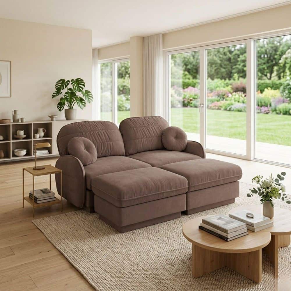 MIRA 73.2 in. Curved Arm 4-piece Chenille Fabric Modular Sectional Sofa Set with Dual Ottomans, Dusty Rose price history on PriceWatchPro