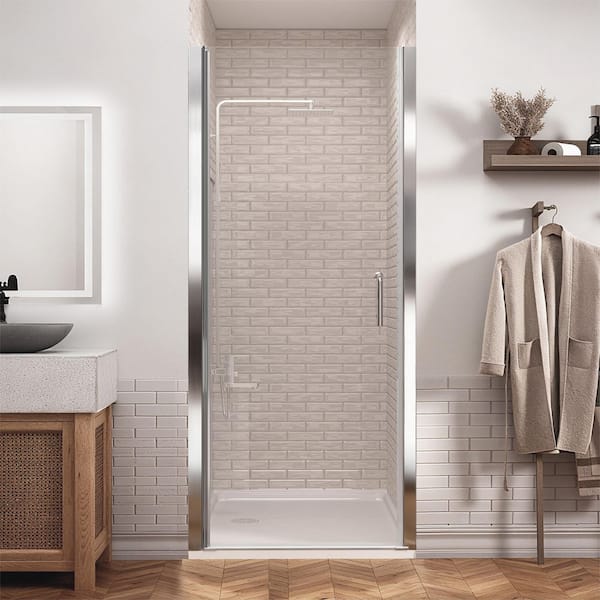 ONWITH 36 to 37 - 1/4 in. W x 72 in. H Pivot Swing Frameless Shower Door in Chrome with Clear Glass