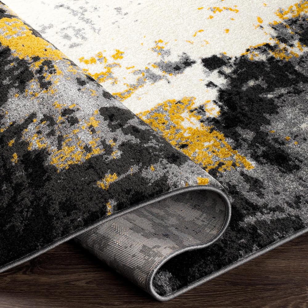 Gray Abstract Rectangular Low Pile Synthetic Rug