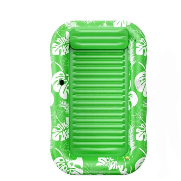 6-in-1 Pool Float with Sprinkler,70"x46" Tanning Tub Raft with Pillow & Cup Holder,Green Floating Lounger