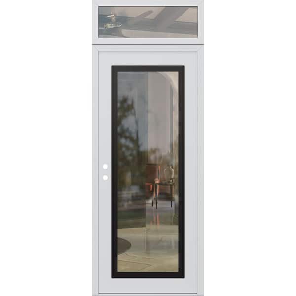 C1 36 in. x 96 in. Black P Right-Hand/Inswing Clear Glass White/White Transom Steel Prehung Front Door