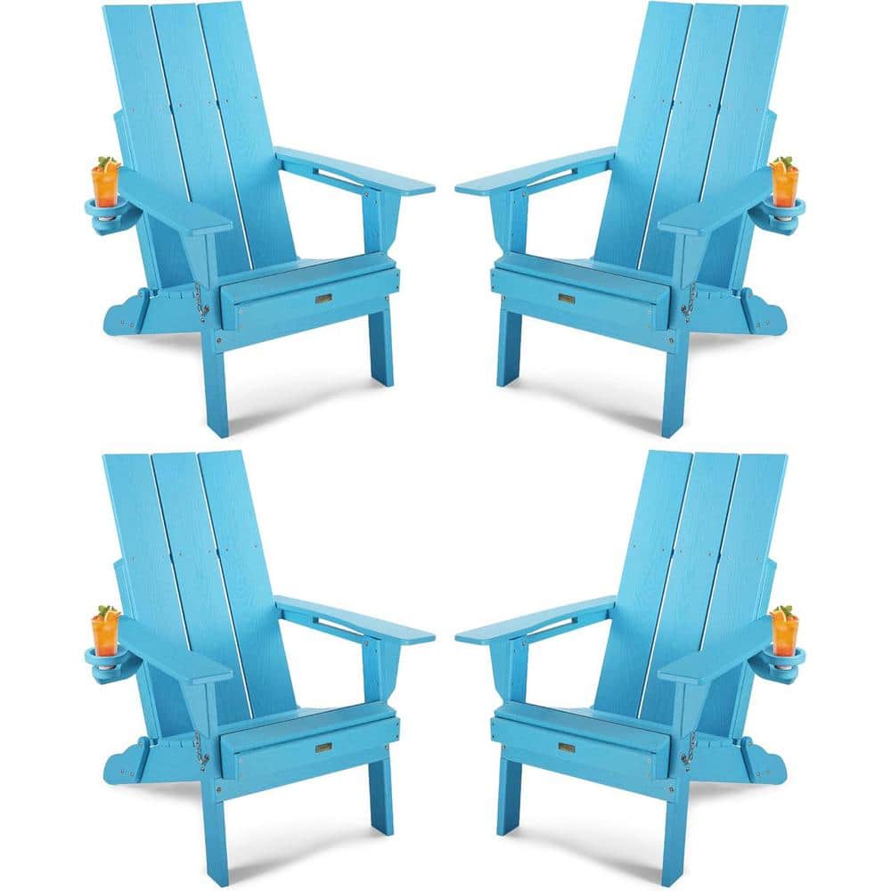 Oversized Blue HDPE Outdoor Plastic Folding Adirondack Chair with Cup Holder (Set of 4) price history on PriceWatchPro