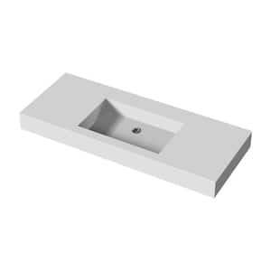 Solid Surface Rectangular Wall-Mounted Bathroom Vessel Sink with Chrome Drainer