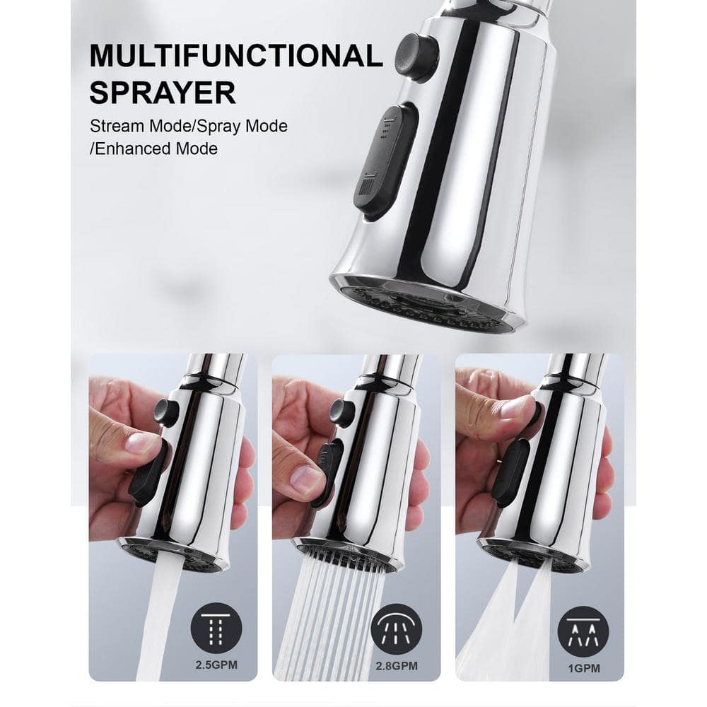 Polished Chrome Single-Handle Pull-Down Kitchen Faucet with Deckplate