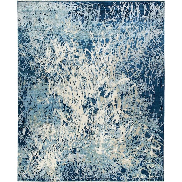 Solo Rugs One-of-a-Kind Patterned and Floral Sapphire 8 ft. 2 in. x 10 ft. 1 in. Hand-Knotted Area Rug