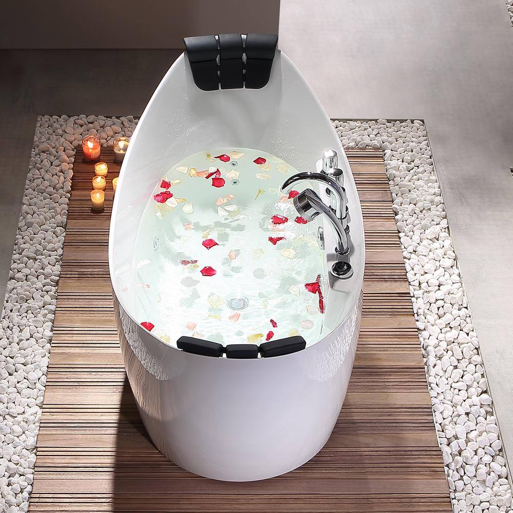 67'' White Acrylic Freestanding Whirlpool Bathtub with Faucet