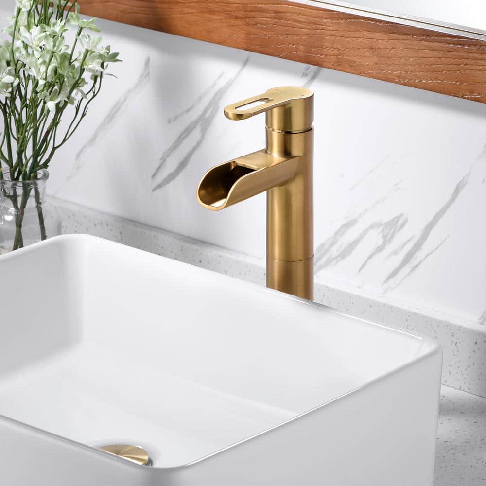 Brushed Gold Single-Handle Vessel Sink Bathroom Faucet