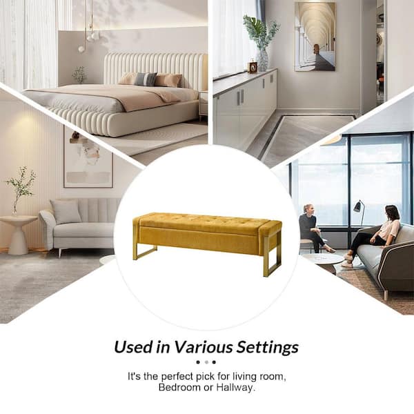 JAYDEN CREATION Alina Mustard Modern Upholstered Flip Top Storage