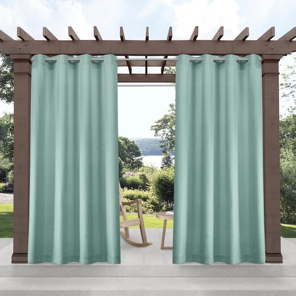 EXCLUSIVE HOME Delano Seafoam Solid Light Filtering Grommet Top Indoor/Outdoor Curtain, 54 in. W x 120 in. L (Set of 2)