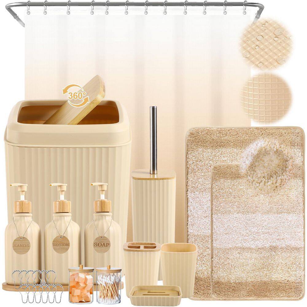 32-Piece Bathroom Sets with Shower Curtain and Rugs, Shower Curtain Set with Bathroom Trash Can, Beige price history on PriceWatchPro