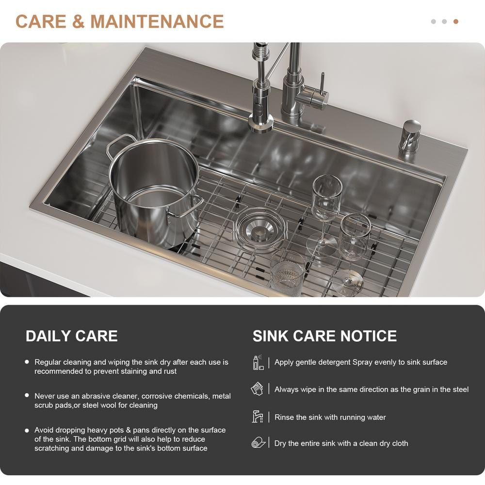Gideon 33'' Stainless Steel Drop-In Kitchen Sink with Workstation