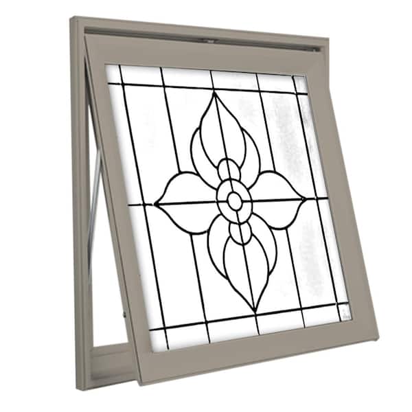 Hy-Lite 27.25 in. x 27.25 in. Decorative Glass Spring Flower Nickel Caming Driftwood Awning Vinyl Window