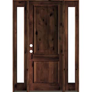 64 in. x 96 in. Rustic Knotty Alder Square Top Red Mahogany Stained Wood Right Hand Single Prehung Front Door