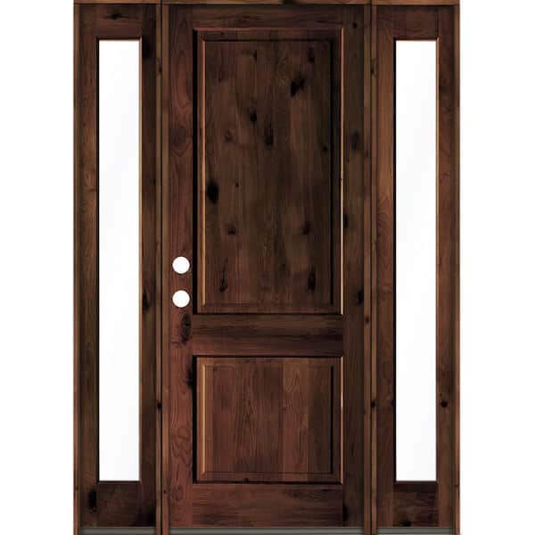 Krosswood Doors 64 in. x 96 in. Rustic Knotty Alder Square Top Red Mahogany Stained Wood Right Hand Single Prehung Front Door